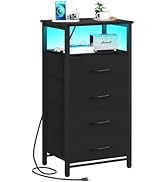Yoobure Night Stand - Small Dresser for Bedroom, LED Black Nightstand with Charging Station, Beds...