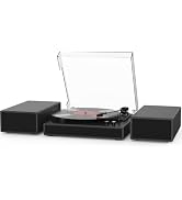 Record Player with 2X External Speakers Turntable Bluetooth Input Belt-Driven 3-Speed (33, 45, 78...