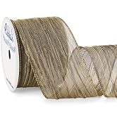 Ribbli Copper Brown Crinkled Wired Ribbon 2.5 Inch with Metallic Wavy Christmas Ribbon for Cristm...
