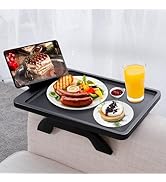 SINWANT Couch Armrest Table, Large Bamboo Couch Arm Table 360° Phone Holder,Foldable Sofa Arm Tra...