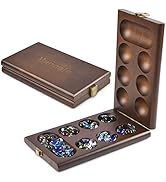 AMEROUS Wooden Mancala Board Game Set with 72+8 Bonus Multi Color Glass Stones - Folding Board - ...