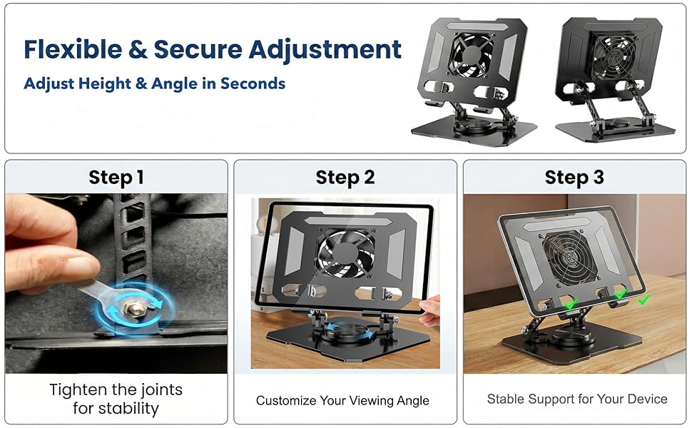adjustable laptop cooling stand setup steps adjust viewing angle stable laptop support