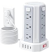 Power Strip Surge Protector, 10 Ft Extension Cord with 12 AC Multiple Outlets 4 USB (1 USB C), SM...