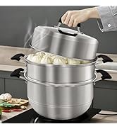 MANO Steamer Pot for Cooking 12.6 inch Steam Pots with Lid 2-tier Stainless Steel Steaming Pot Mu...