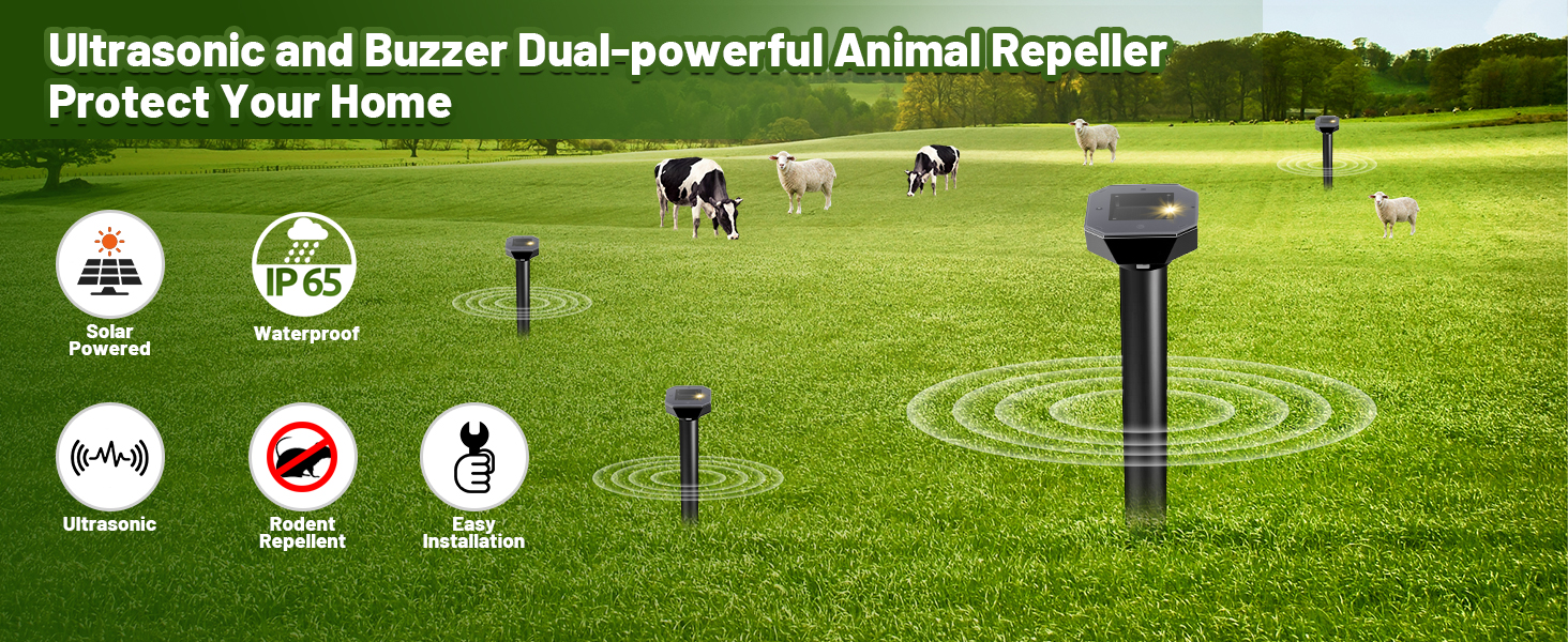 Ultrasonic and Buzzer Dual-powerful Animal Repeller Protect Your Home