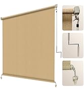 Artpuch Outdoor Roller Shade 8' W x 8' H, Sesame Exterior Cordless Patio Shades Roll Up Blinds wi...