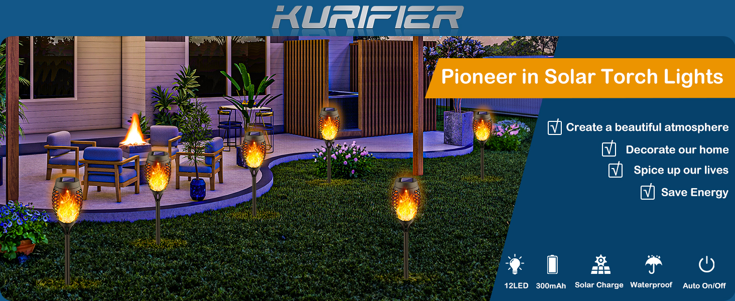 Solar Torch Lights Outdoor Flickering Flame