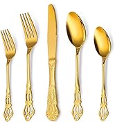 Retro Royal 20 Pieces Gold Stainless Steel Silverware Set,Anti-rust Flatware Cutlery Set for 4,Lu...