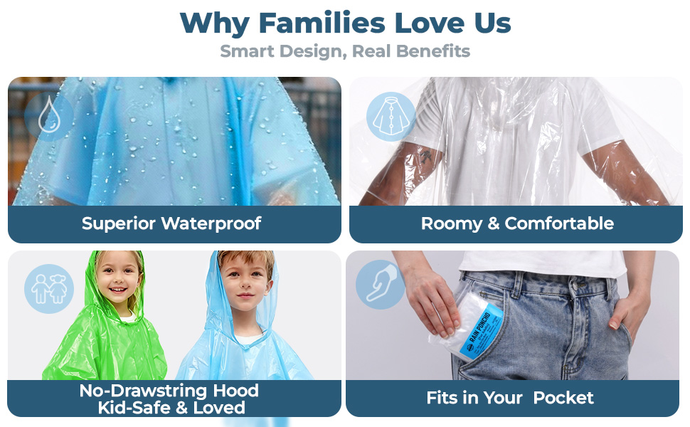disposable rain ponchos family pack