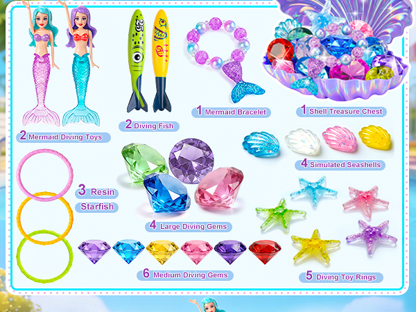 Mermaid Chest, Shark Dive,Diving Rings Summer Swimming Pool Party Sinking Toy