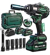 PAOWAFOL 2026 Impact Wrench 1180ft-lbs(1600N.m), 1/2" Impact Gun with 2x4.0Ah Battery, 21V Cordle...