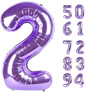 Purple 2 Balloon, Number Balloon 40 Inch, Two Balloon Number Birthday Decorations, Second 2nd Bir...