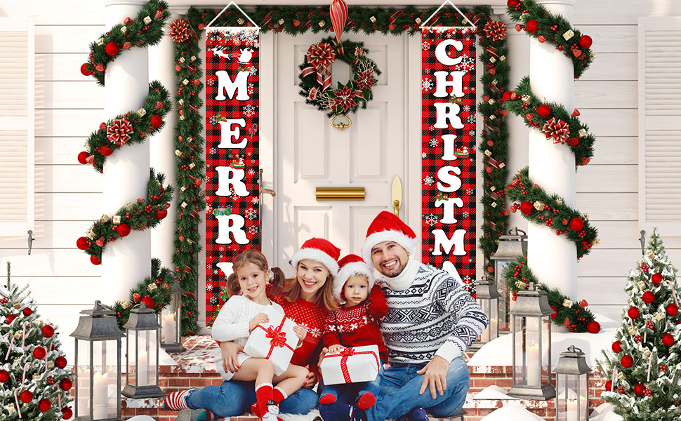 B08LB5PLJN MERRY CHRISTMAS Hanging Banner Porch Sign