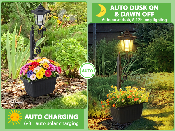 Outdoor Flower Pots Solar Post Lamps Solar Lamp Post Lights Decorative Lamp for Garden, Patio