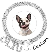 MUMUPET Custom Dog Collar Chain Golden Diamond Name Letters Cuban Style Collar Jewelry Secure Buc...