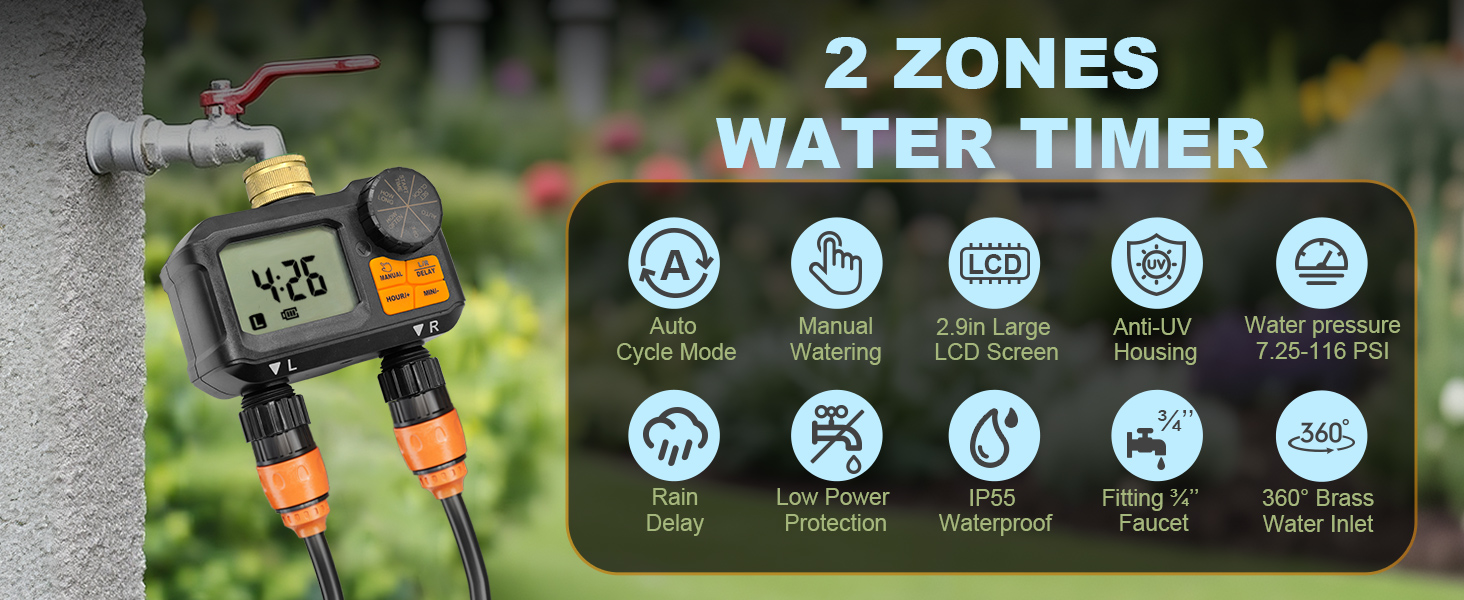 2 zones water timer