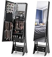 CHARMAID Jewelry Cabinet with LED Light Strip, 62.5'' Floor Jewelry Armoire with High Full Length...