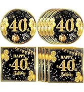 40 PCS 40th Birthday Party Decorations Black and Gold 40th Birthday Plates and Napkins Set Cheers...