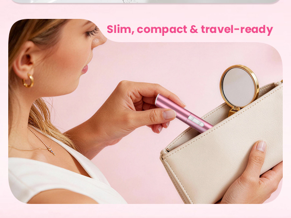 Compact eyebrow trimmer placed into a small pouch for easy storage and travel
