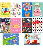 Hooqict Birthday Cards for Kids (4"x6") 10 Assorted Happy Birthday Cards with Envelopes and Greet...