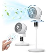JRD Fan, 70°+90° Omni-directional Oscillating Pedestal Fan For Bedroom, 100ft Circulator With Rem...