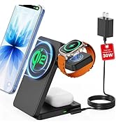 Magnetic Wireless Charger Stand for iPhone: CIYOYO Qi2 15W Max 3-in-1 Fast Charging Station, Fold...