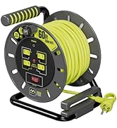 Masterplug 60ft Cord Reel, Extension Lead with Winding Handle, Safety Overload Circuit Breaker an...
