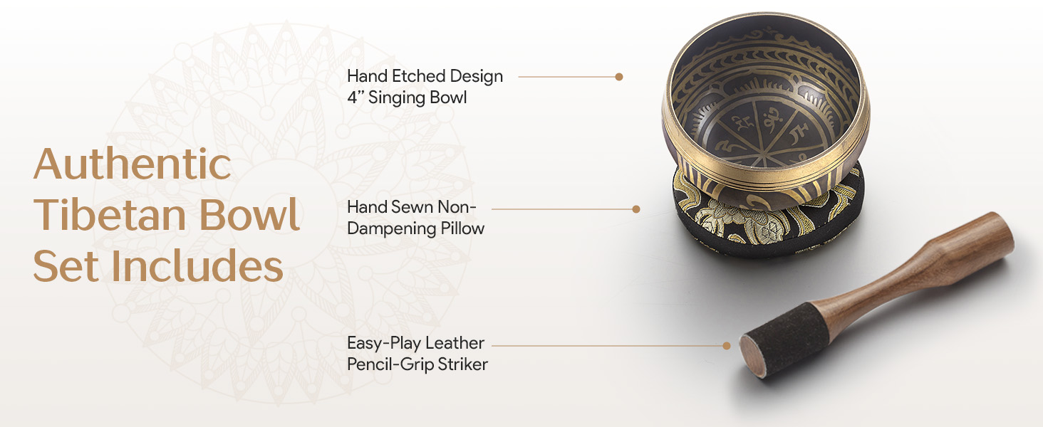 Authentic meditation bowl kit with hand-sewn non-dampening pillow