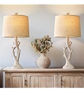OYEARS Farmhouse Table Lamps Set of 2 for Living Room Bedroom Bedside Tree Lamp Nightstand End Ta...