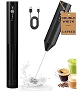 Soenglyun 3-Speed Rechargeable Milk Frother with Cover, Dual Coil Whisk Coffee Frother Handheld -...