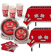 102 PCS Racing Car Tableware Sets,Race Car Birthday Party Supplies,Disposable Racing Car Tableclo...