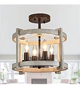 MEIXISUE 4-Lights Retro Semi Flush Mount Ceiling Light Fixtures,ORB+Oak White,Farmhouse Rustic Vi...