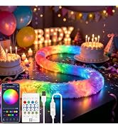 XINGZHI 5V USB Plush LED Neon Rope Light, 3.3ft RGB+IC 360° Luminous Smart LED Strip Lights with ...