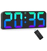 Digital Wall Clock, 9.6” Dynamic RGB Colorful Digital Clock, with Remote Control, 3-Level Brightn...