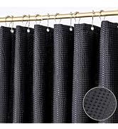 Baires Bath Black Fabric Shower Curtain -256GSM Waffle Thickened Heavy Duty Shower Curtain with 1...