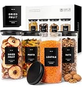 EDELHAUS Glass Storage Containers with Black Lids [4x40oz] Extra Thick Glas with 54 Labels - Cani...