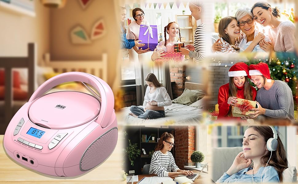 pink radio cd player cute kids boombox