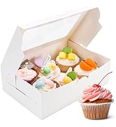 NPLUX Cupcake Boxes with Inserts 6 Holders, White Standard Bakery Boxes with Window Food Grade Cu...
