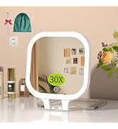 FUNTOUCH 30X Magnification Lighted Makeup Mirror,Rechargeable Double Sided Travel Makeup Mirror, ...