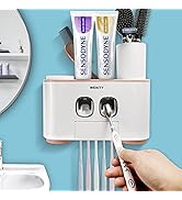 Toothbrush Holder Wall Mounted, WEKITY Multi-Functional Toothbrush and Toothpaste Dispenser for B...
