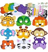 Winlyn 27 Sets Jungle Animal Masks Craft Kits Safari Animal Face Masks DIY Foam Zoo Animal Party ...