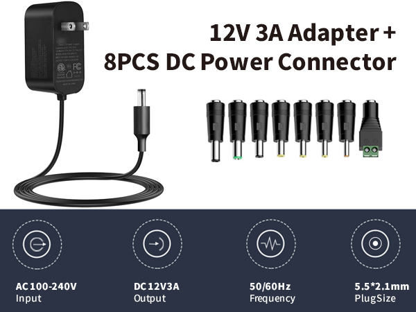 12V 3A Power supply adapter 6ft long