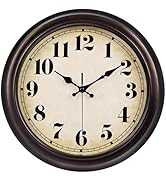 45MinST 13 Inch Red-Brown Vintage Large Wall Clock, Quartz, Battery Operated, Quiet Non-Ticking A...