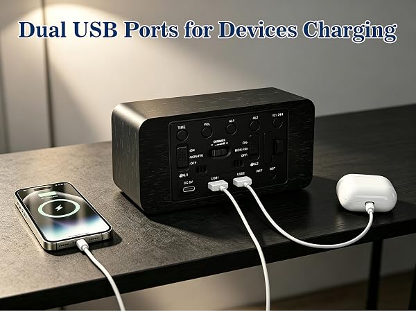Digital Alarm Clock with USB Ports