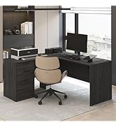 Furinno Roger 60 Inch L-Shaped Executive Desk with File Cabinet, L-Shaped Office Desk with 3-Draw...