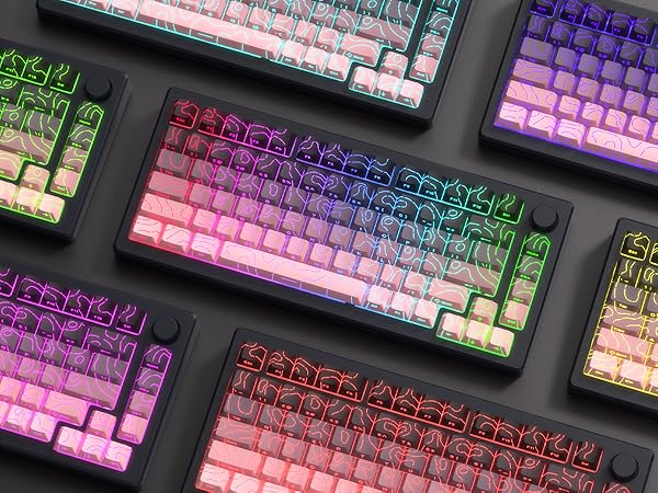 PBT keycaps,Topographic keycaps 60 75 Percent,Lines Backlit,Shine Through,Side Print,Cherry Profile