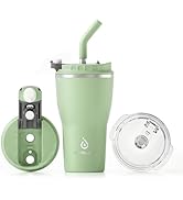 Ideus Insulated Tumbler with Lid and Straw, Stainless Steel Double-Wall Vacuum Leak-Proof Travel ...