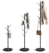 HzTinT Coat Rack with Natural Marble Base, Metal Freestanding Coat Rack with 8 Hooks, 3 Adjustabl...