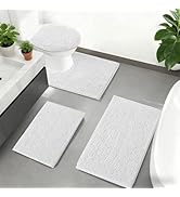 RUN HELIX White Bathroom Rugs Sets 4 Piece with Toilet Lid Cover, Non Slip Bathroom Mats Extra So...