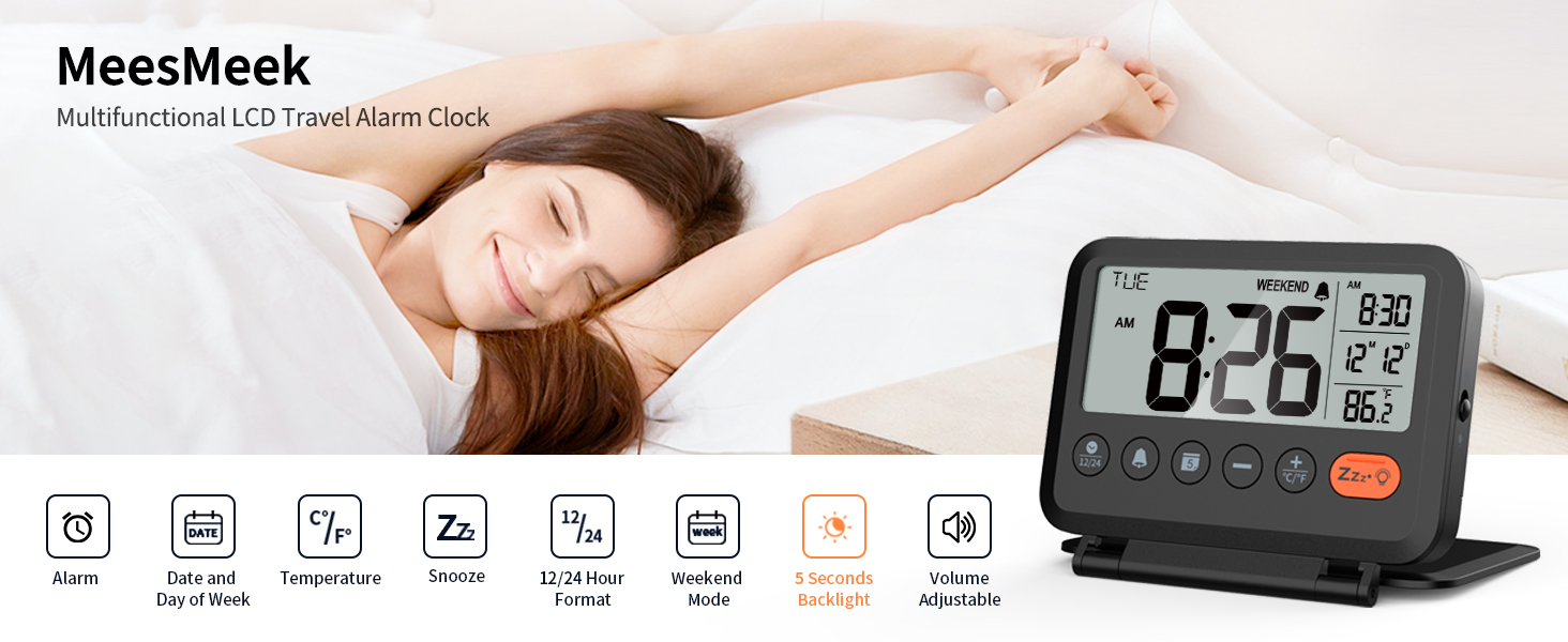 Multifunctional LCD Travel Alarm Clock